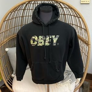 Men’s Obey Black and Camouflage Hooded Sweatshirt with Kangaroo Pocket